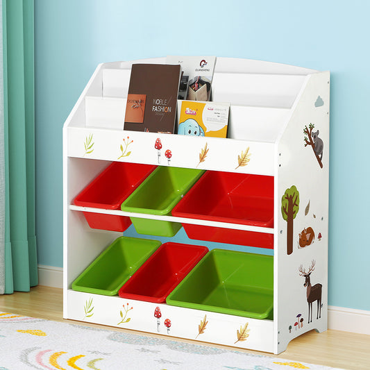Keezi Kids 6 Bin Storage & Bookshelf