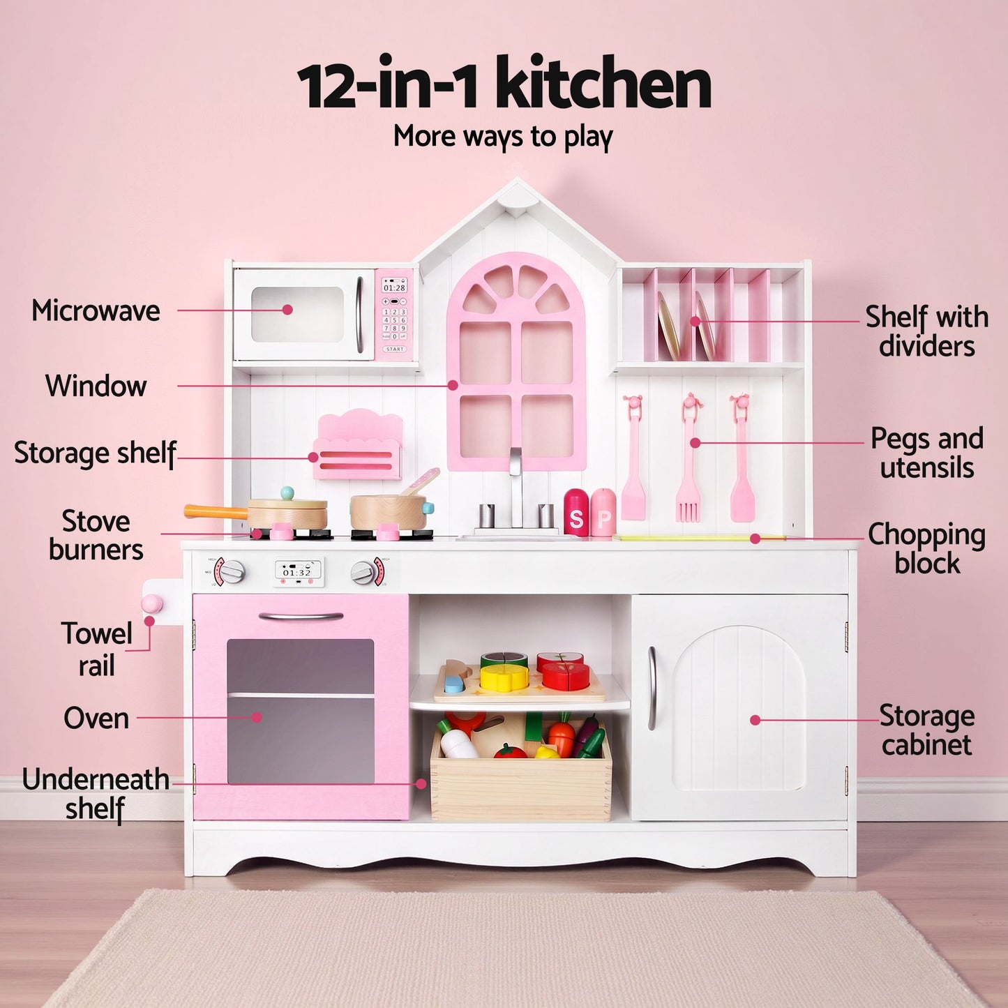 Keezi Wooden Kids Pretend Kitchen Playset