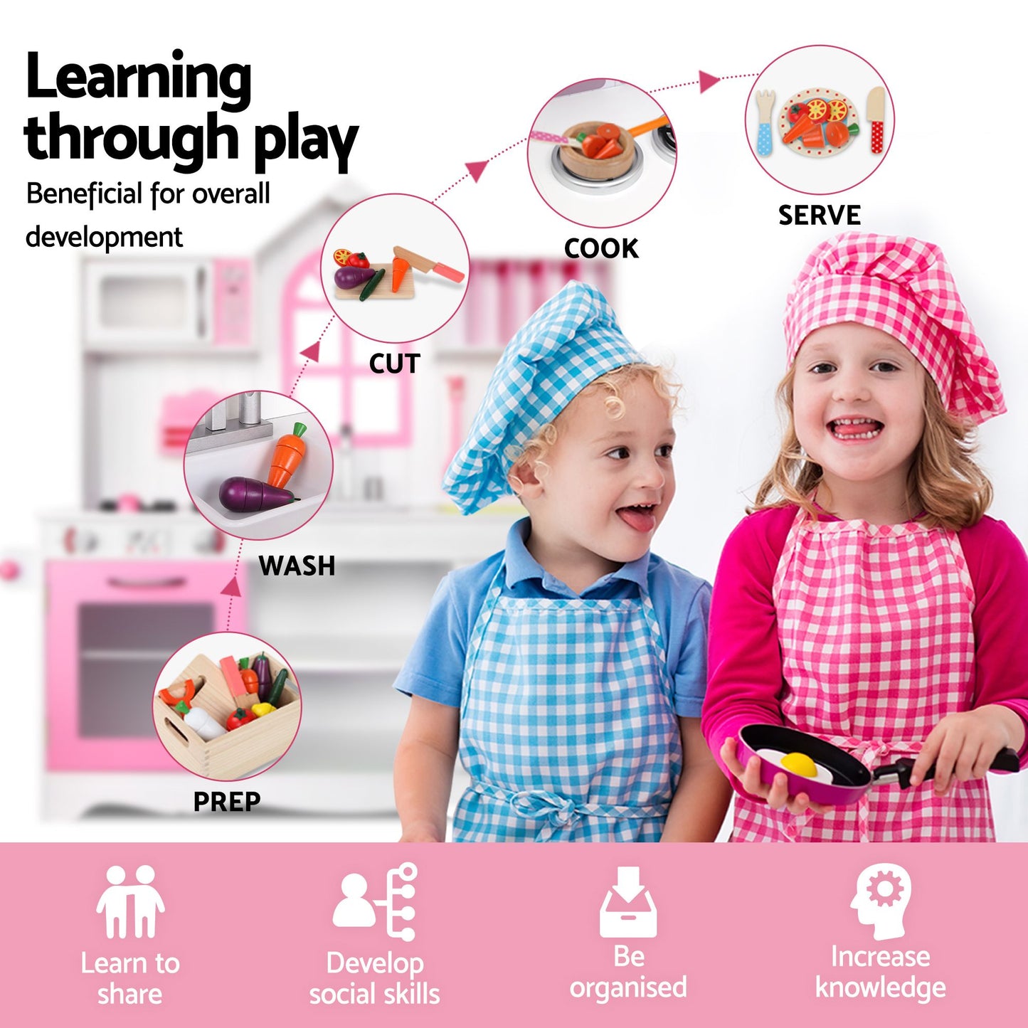 Keezi Wooden Kids Pretend Kitchen Playset