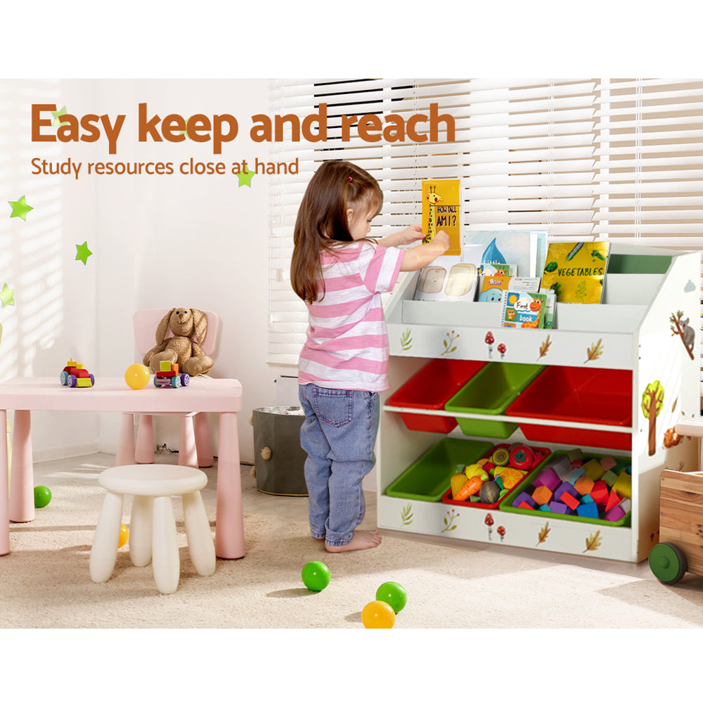 Keezi Kids 6 Bin Storage & Bookshelf