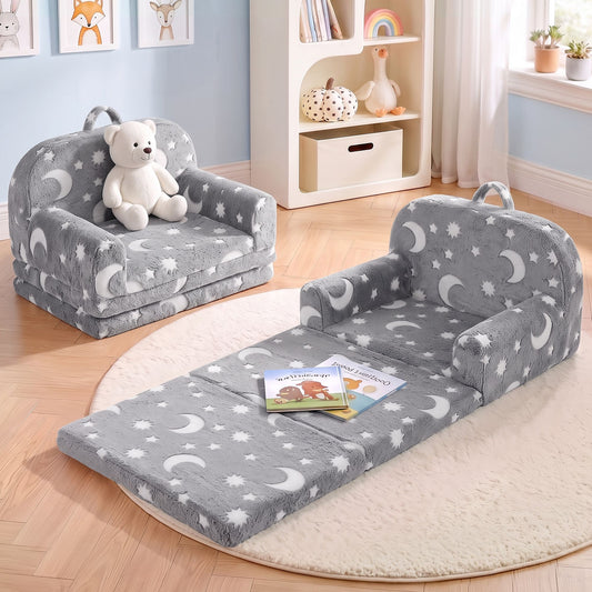 Keezi Kids 2 in 1 Glow in the Dark Fold out Sofa Bed Grey