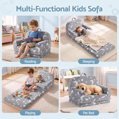 Keezi Kids 2 in 1 Glow in the Dark Fold out Sofa Bed Grey