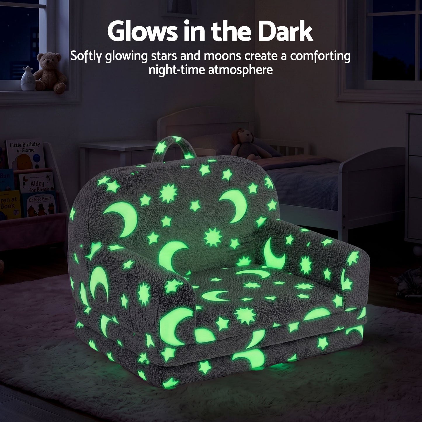 Keezi Kids 2 in 1 Glow in the Dark Fold out Sofa Bed Grey