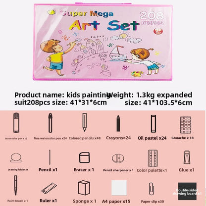 Kids 208pc Art Set with Built-in Trifold Easel Pink