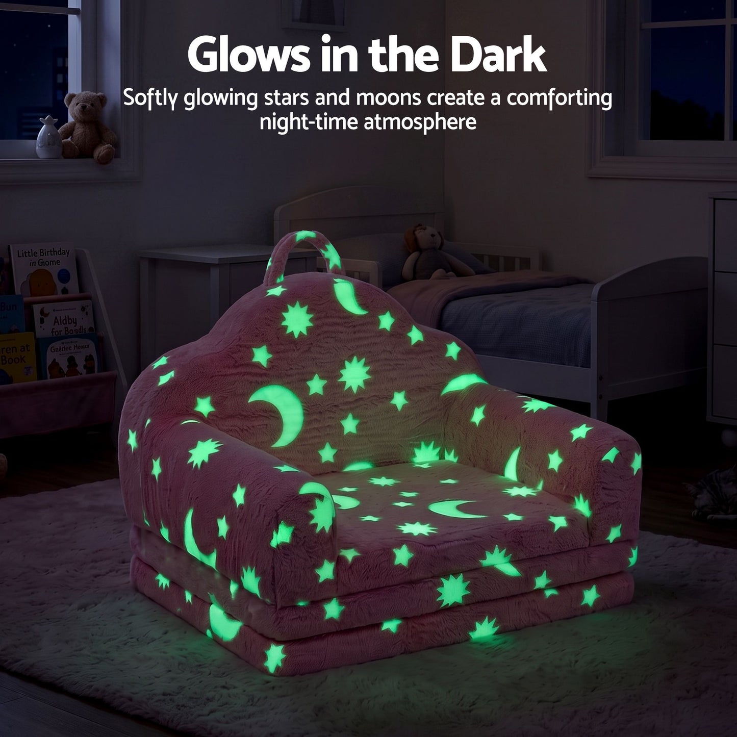 Keezi Kids 2 in 1 Glow in the Dark Fold out Sofa Bed Pink