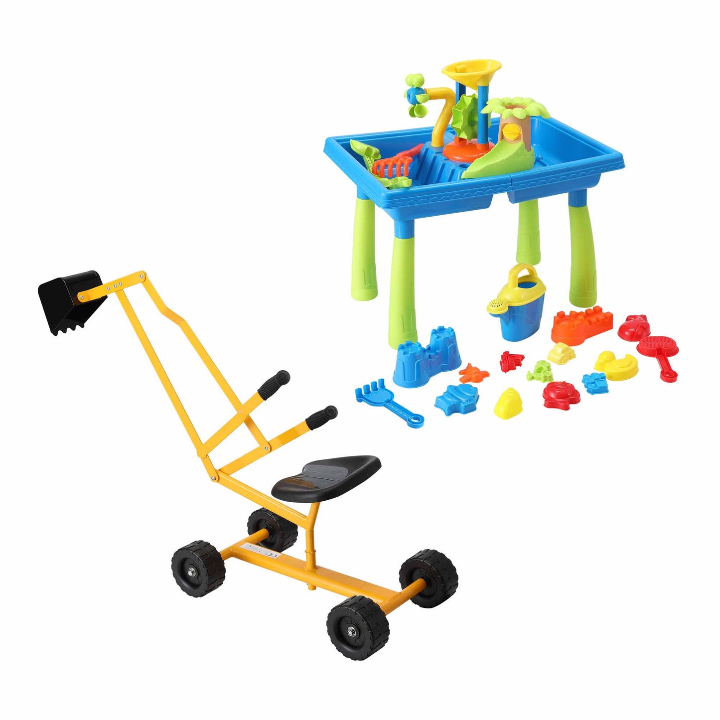 Keezi Ride On Digger with Sand and Water Table Play Set