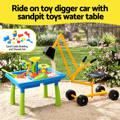 Keezi Ride On Digger with Sand and Water Table Play Set