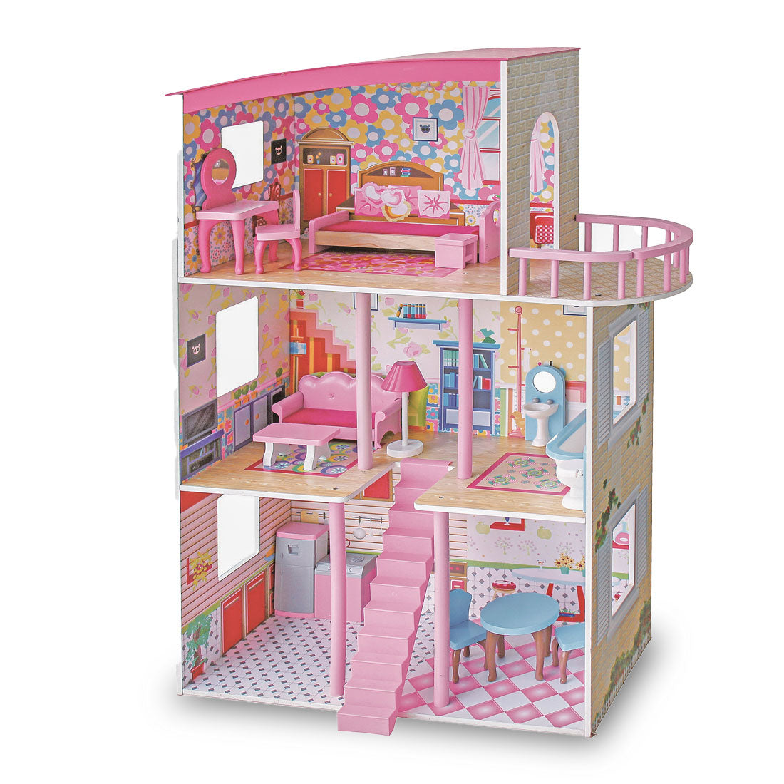 Wooden 3 Level Doll House Playset